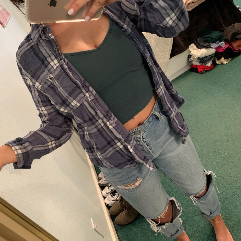 Multi Blue & White Button Down Flannel